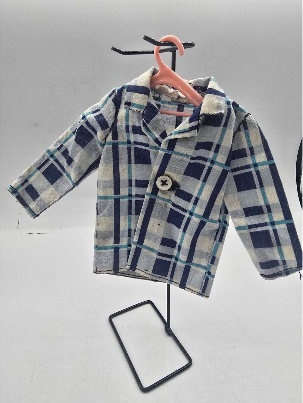 Vintage handmade Ken 60s doll blue plaid jacket